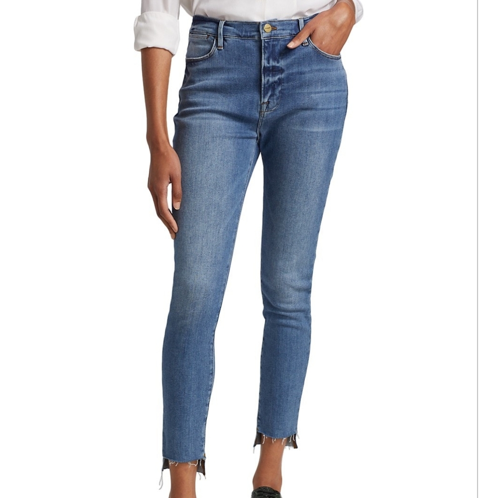 Frame Le High Raw Hem Stretch Skinny Jeans, Sz 30